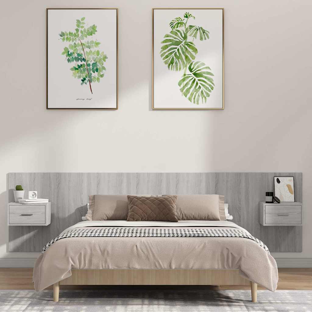 Bed Headboard with Cabinets Engineered Wood One Drawer Grey sonoma