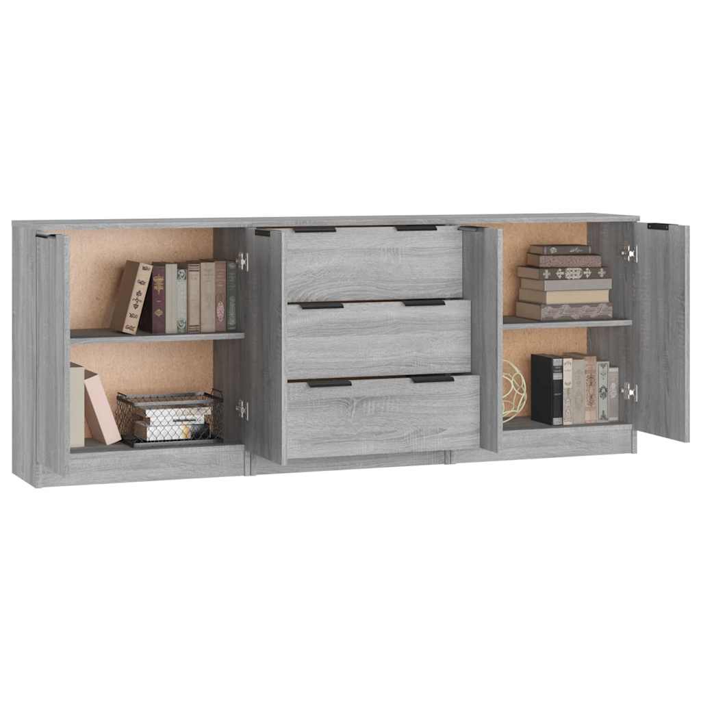 vidaXL 3 Piece Sideboards Grey Sonama Engineered Wood 5