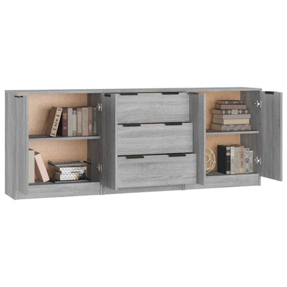 vidaXL 3 Piece Sideboards Grey Sonama Engineered Wood 5