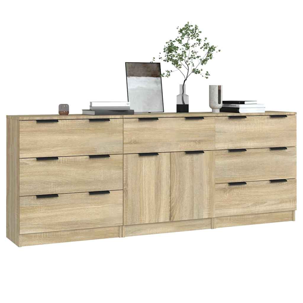 vidaXL 3 Piece Sideboards Sonoma Oak Engineered Wood 3