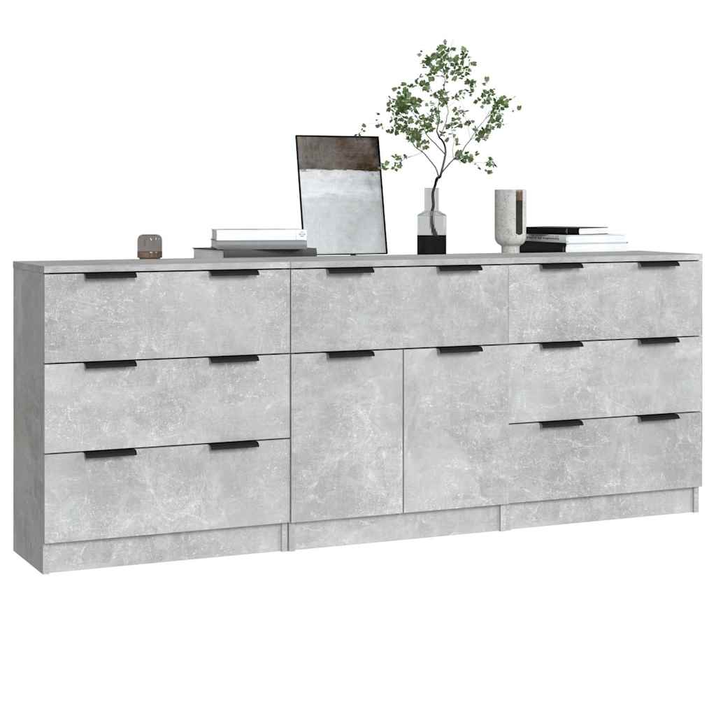 vidaXL 3 Piece Sideboards Concrete Grey Engineered Wood 3