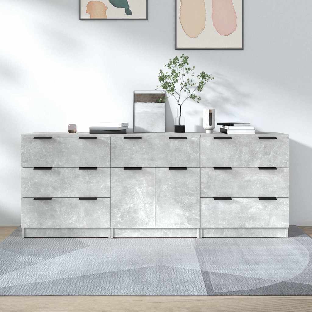 vidaXL 3 Piece Sideboards Concrete Grey Engineered Wood 1