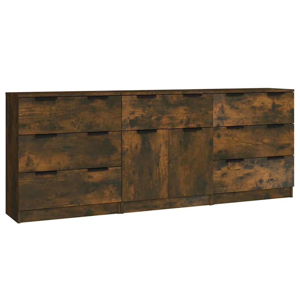 vidaXL 3 Piece Sideboards Smoked Oak Engineered Wood 2