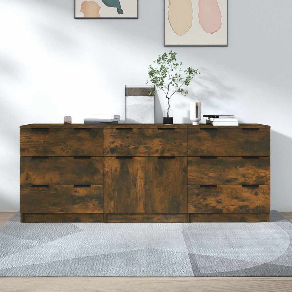vidaXL 3 Piece Sideboards Smoked Oak Engineered Wood 1