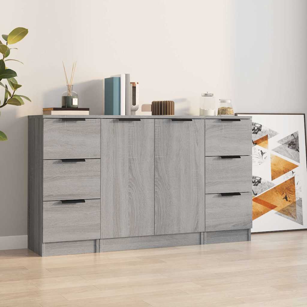 Sideboards 3 pcs Engineered Wood Grey sonoma