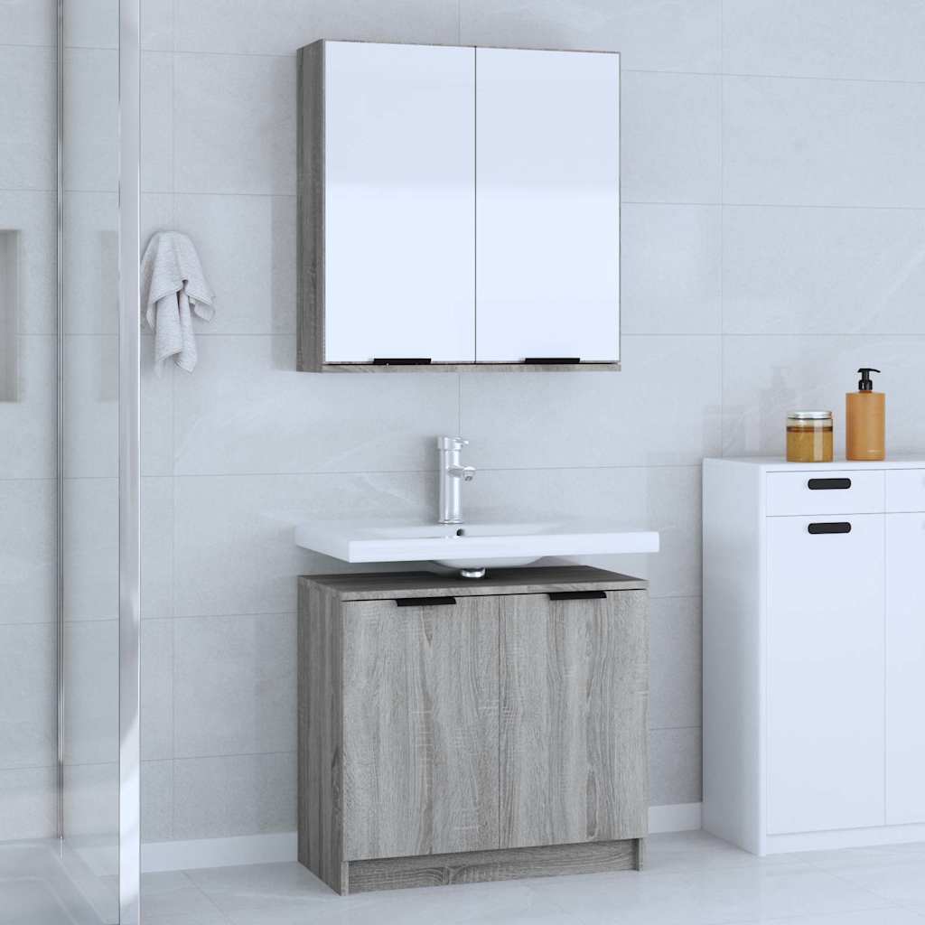 2 Piece Bathroom Cabinet Set Engineered Wood Grey sonoma