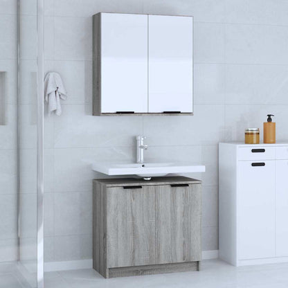 2 Piece Bathroom Cabinet Set Engineered Wood Grey sonoma