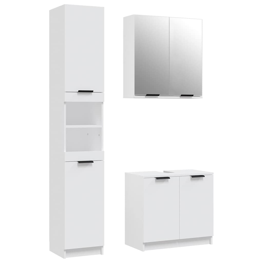 vidaXL 3 Piece Bathroom Cabinet Set White Engineered Wood 2