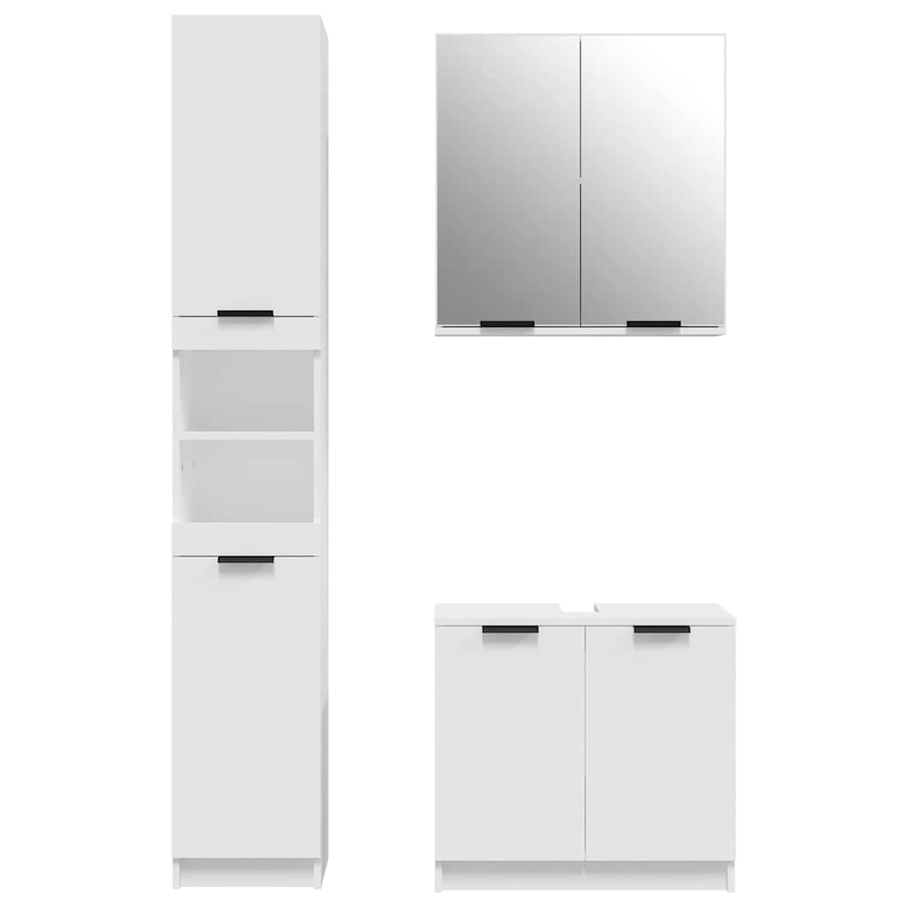 vidaXL 3 Piece Bathroom Cabinet Set White Engineered Wood 4