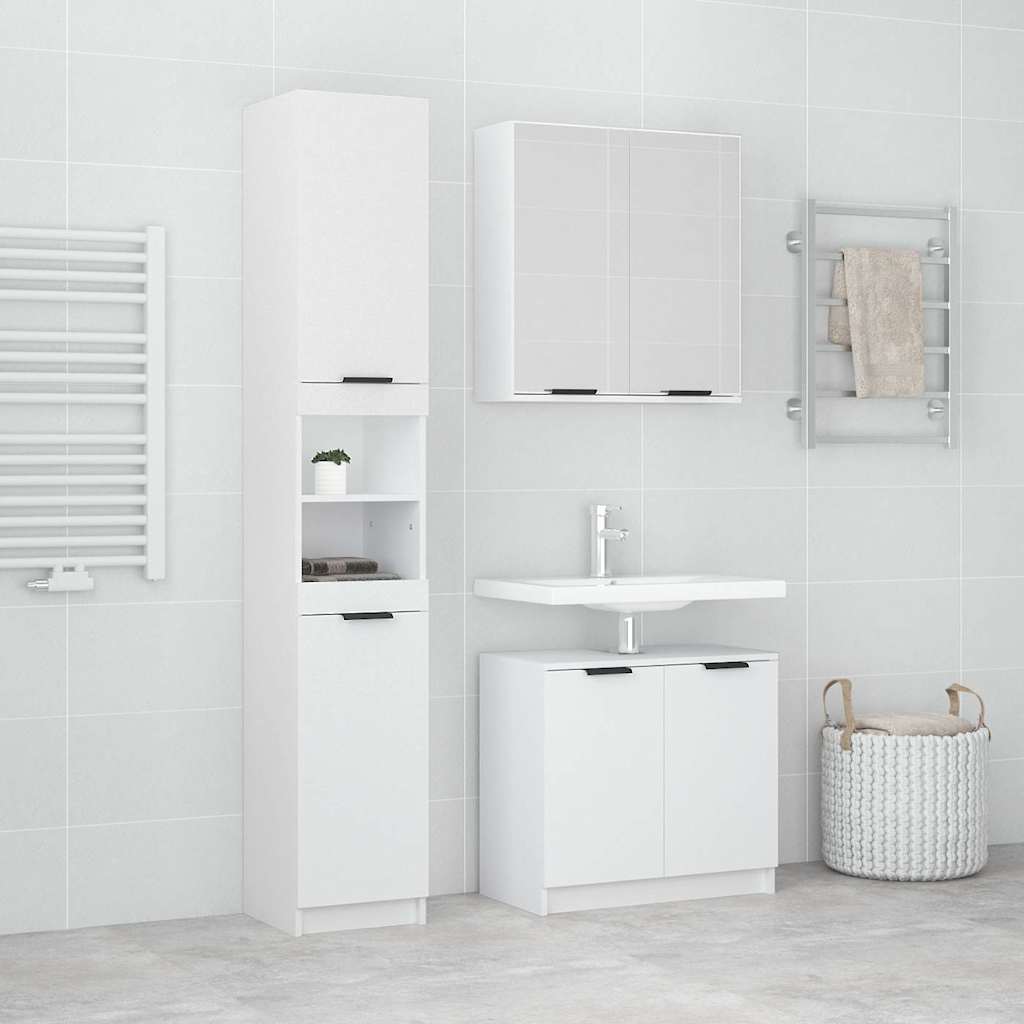 vidaXL 3 Piece Bathroom Cabinet Set White Engineered Wood 1