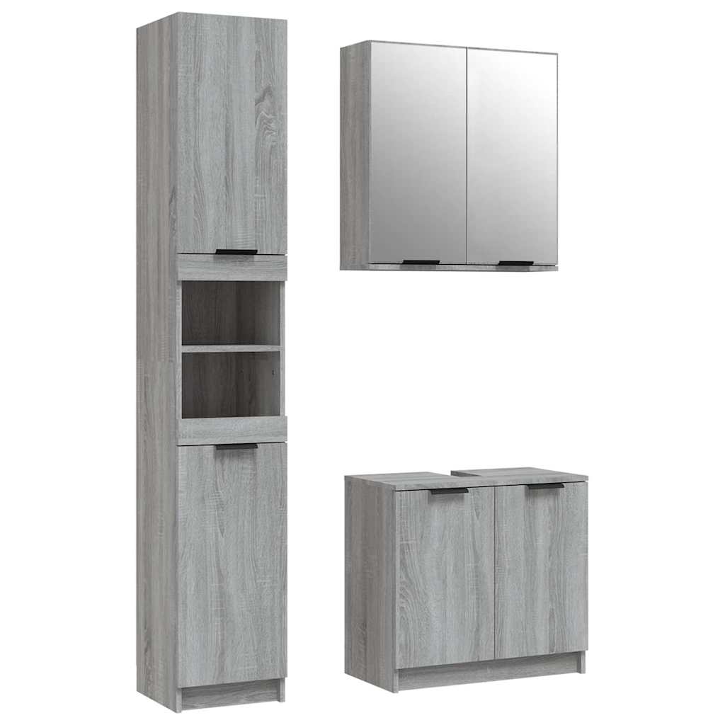 vidaXL 3 Piece Bathroom Cabinet Set Grey Sonoma Engineered Wood 2