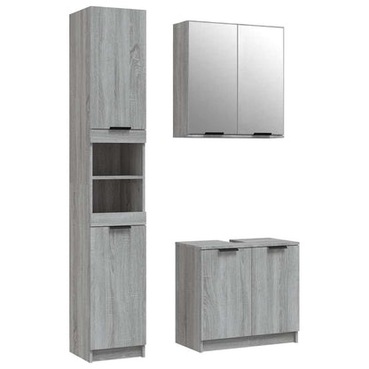 vidaXL 3 Piece Bathroom Cabinet Set Grey Sonoma Engineered Wood 2