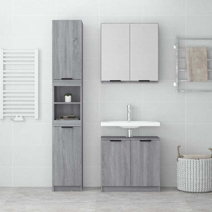3 Piece Bathroom Cabinet Set Engineered Wood Grey sonoma