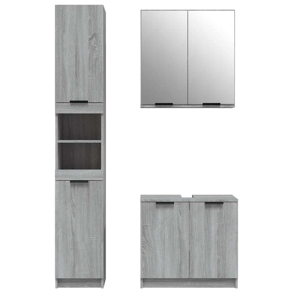 vidaXL 3 Piece Bathroom Cabinet Set Grey Sonoma Engineered Wood 4