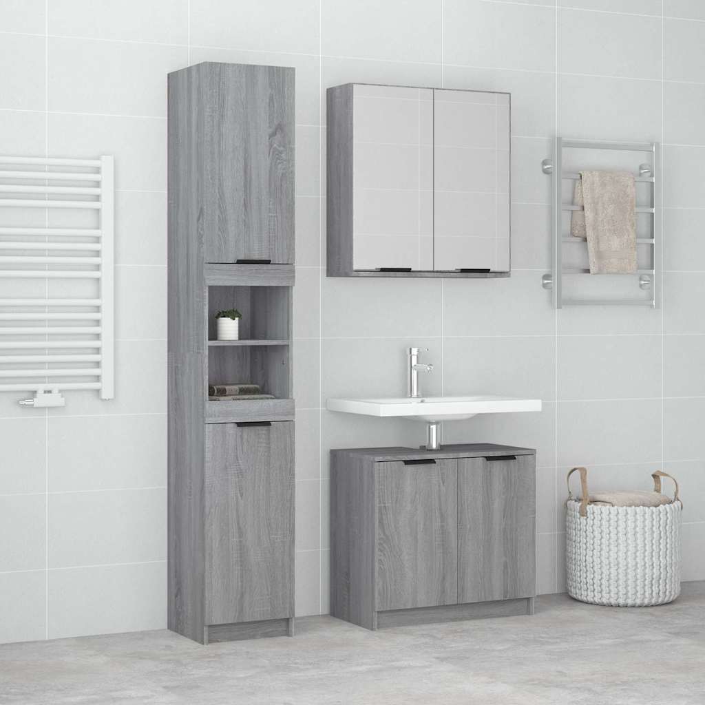 vidaXL 3 Piece Bathroom Cabinet Set Grey Sonoma Engineered Wood 1