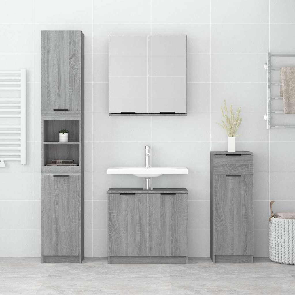 vidaXL 4 Piece Bathroom Cabinet Set Grey Sonoma Engineered Wood 3