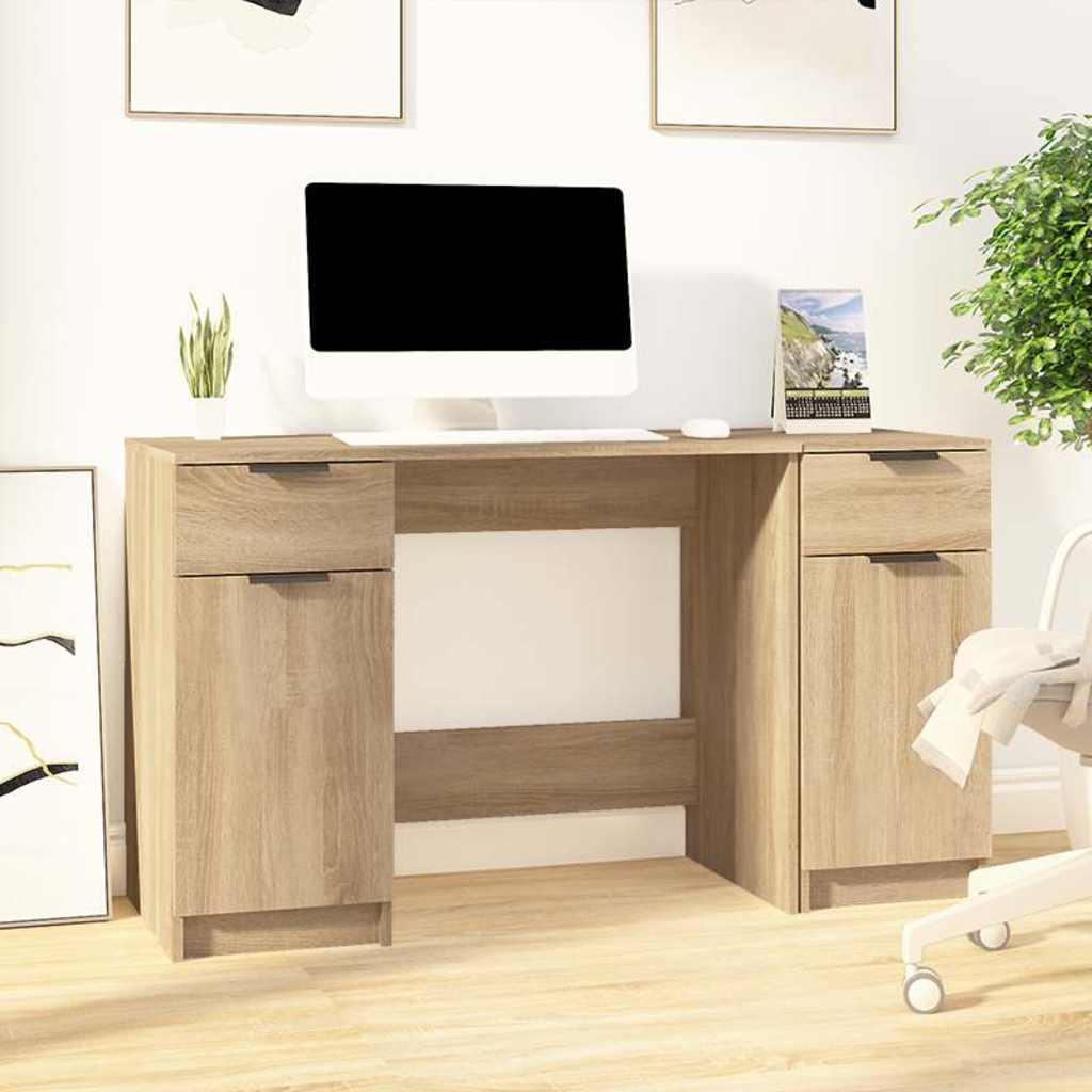 Desk with Side Cabinet Engineered Wood Sonoma oak
