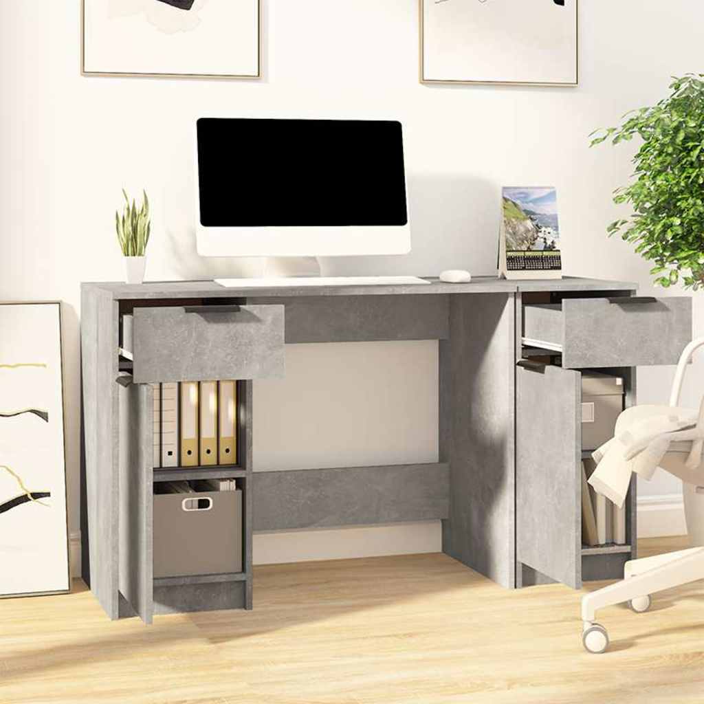 Desk with Side Cabinet Engineered Wood Concrete grey
