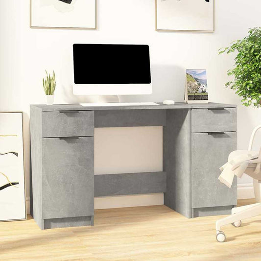 Desk with Side Cabinet Engineered Wood Concrete grey
