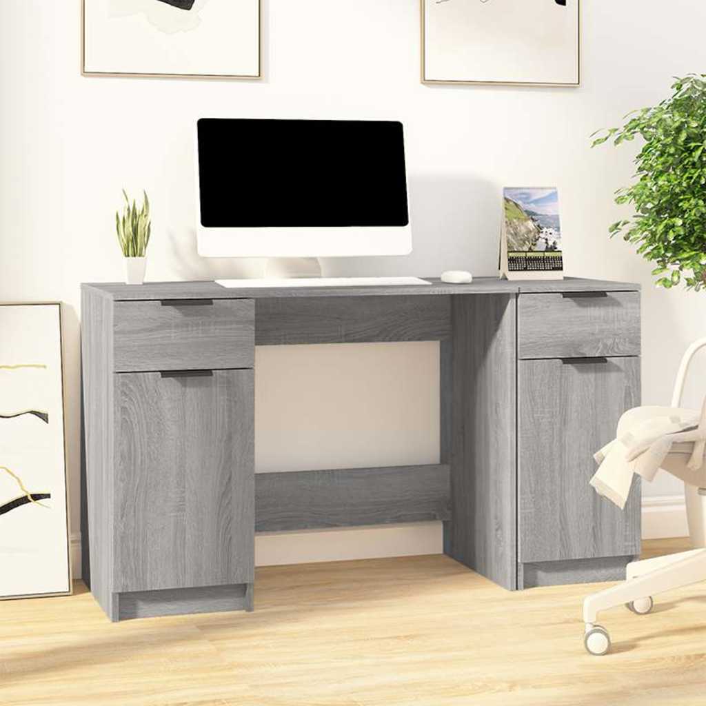 Desk with Side Cabinet Engineered Wood Grey sonoma