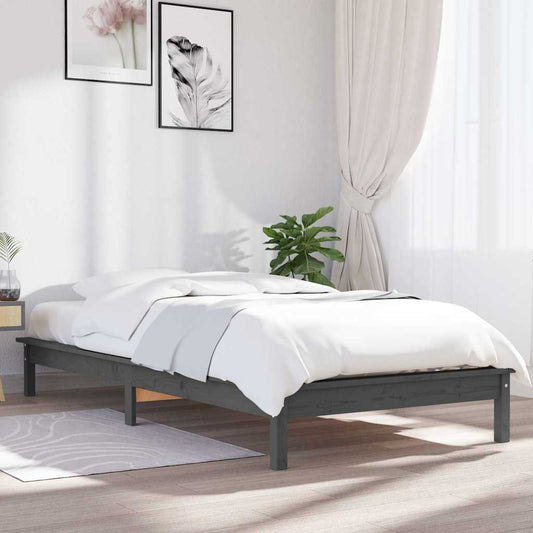 Bed Frame without Mattress Solid Wood Pine Length 190 cm Grey 90 cm