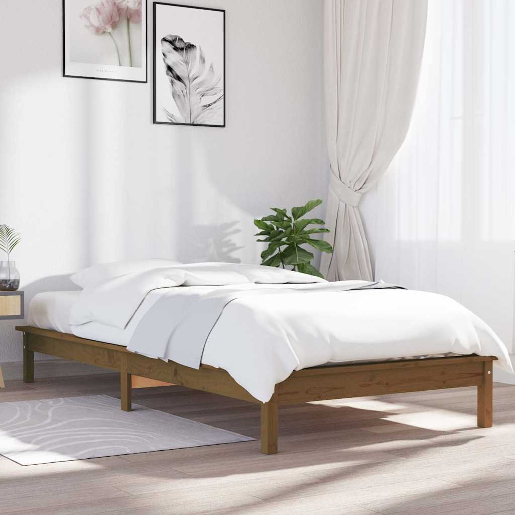 Bed Frame without Mattress Solid Wood Pine Length 190 cm Honey brown 90 cm