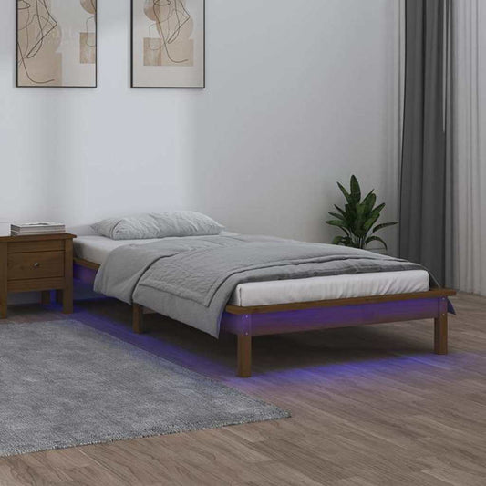 LED Bed Frame without Mattress Solid Wood Length 200 cm Honey Brown 100 cm