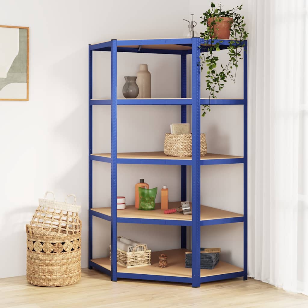 5-Layer Corner Shelf Steel&Engineered Wood Blue 90 x 90 x 180 cm