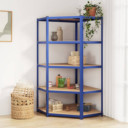 5-Layer Corner Shelf Steel&Engineered Wood Blue 90 x 90 x 180 cm