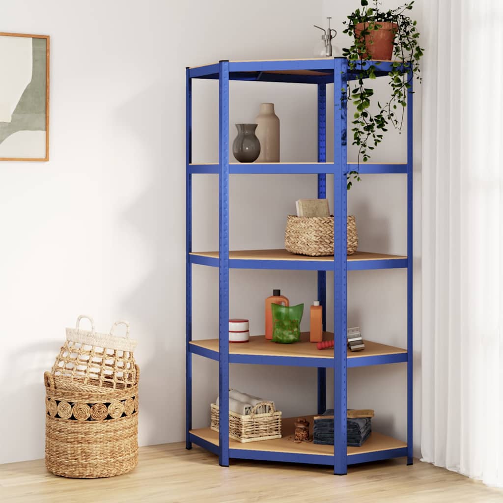 5-Layer Corner Shelf Steel&Engineered Wood Blue 75 x 75 x 180 cm