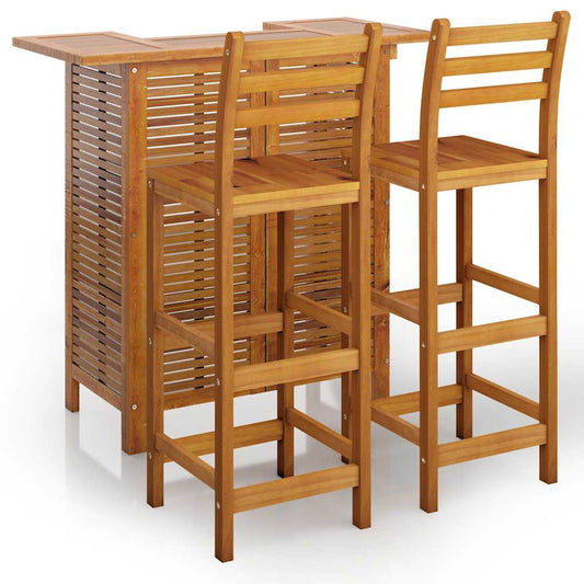 5 Piece Garden Bar Set Solid Wood Acacia Bar chairs with backrest