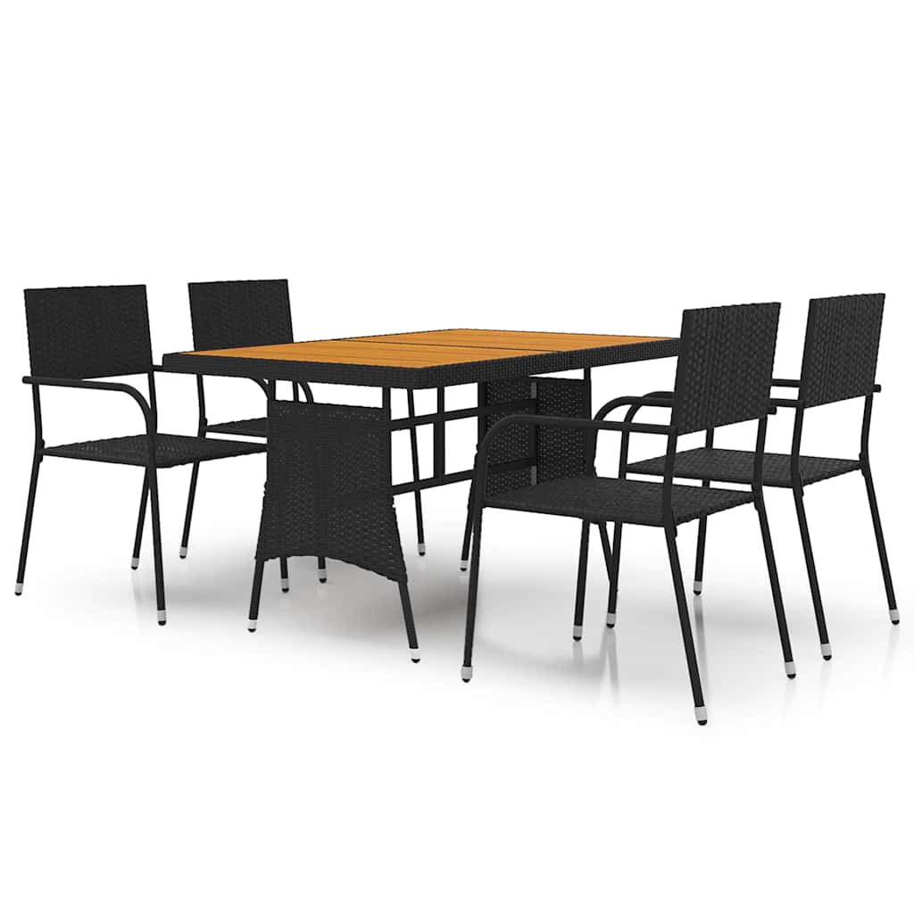 vidaXL 5 Piece Outdoor Dining Set Poly Rattan Black 2