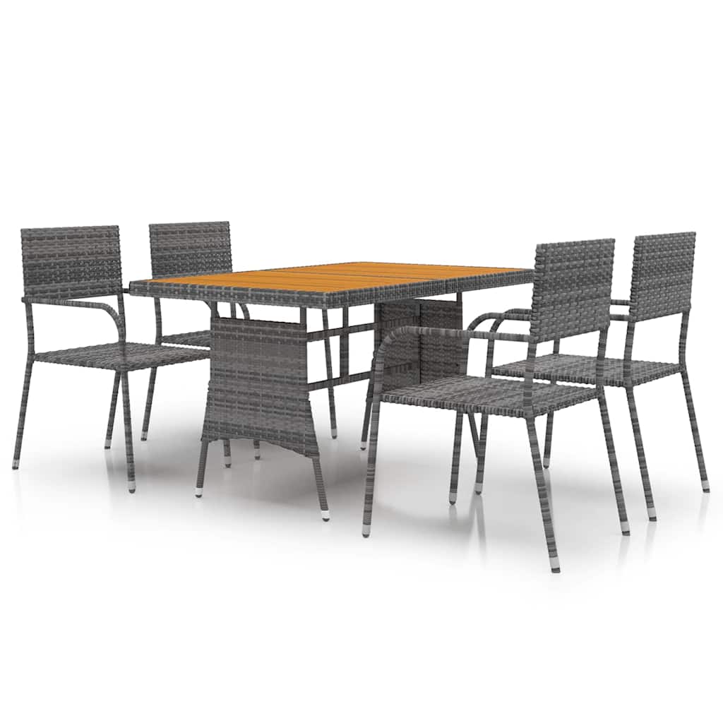 vidaXL 5 Piece Outdoor Dining Set Poly Rattan Grey 2