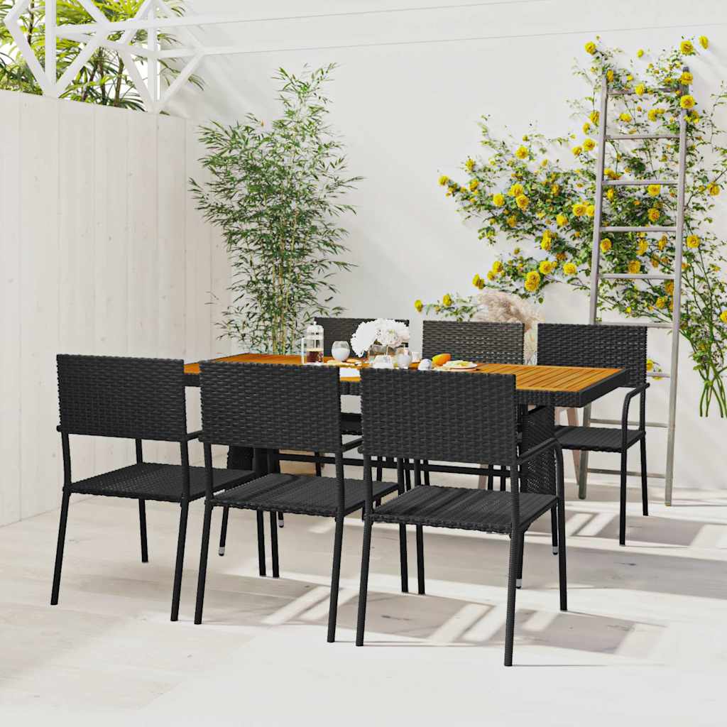 vidaXL 7 Piece Outdoor Dining Set Poly Rattan Black 1