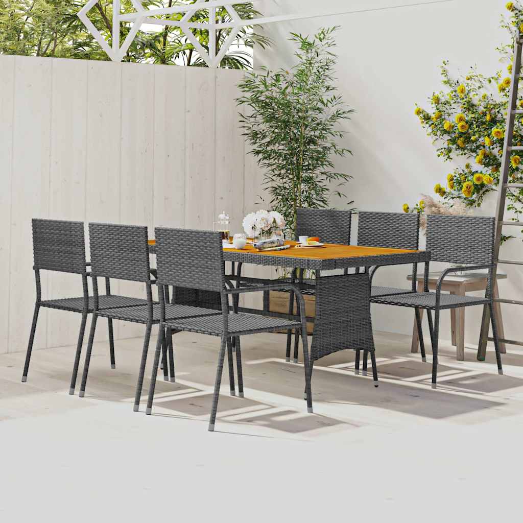 7 Piece Outdoor Dining Set Poly Rattan Grey 6