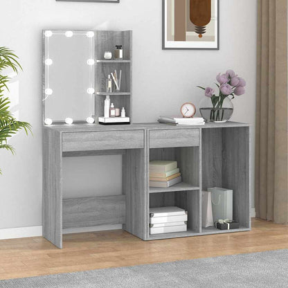 LED Dressing Table with Cabinet Engineered Wood Grey sonoma