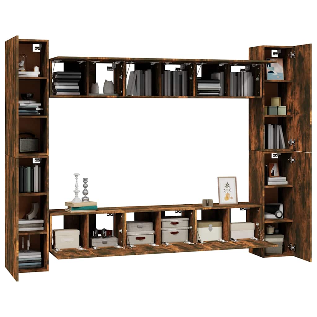 vidaXL 10 Piece TV Cabinet Set Smoked Oak Engineered Wood 4