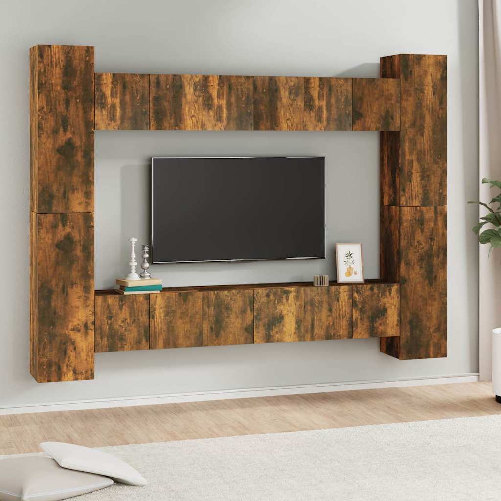 vidaXL 10 Piece TV Cabinet Set Smoked Oak Engineered Wood 1