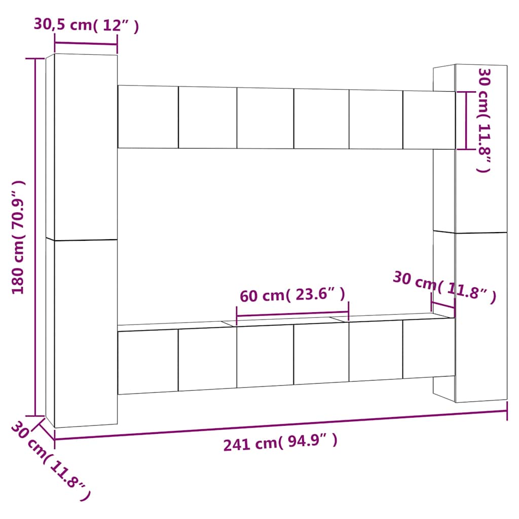 vidaXL 10 Piece TV Cabinet Set Grey Sonoma Engineered Wood 6