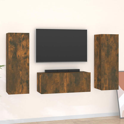 3 Piece TV Cabinet Set Engineered Wood Width 80 cm Smoked oak