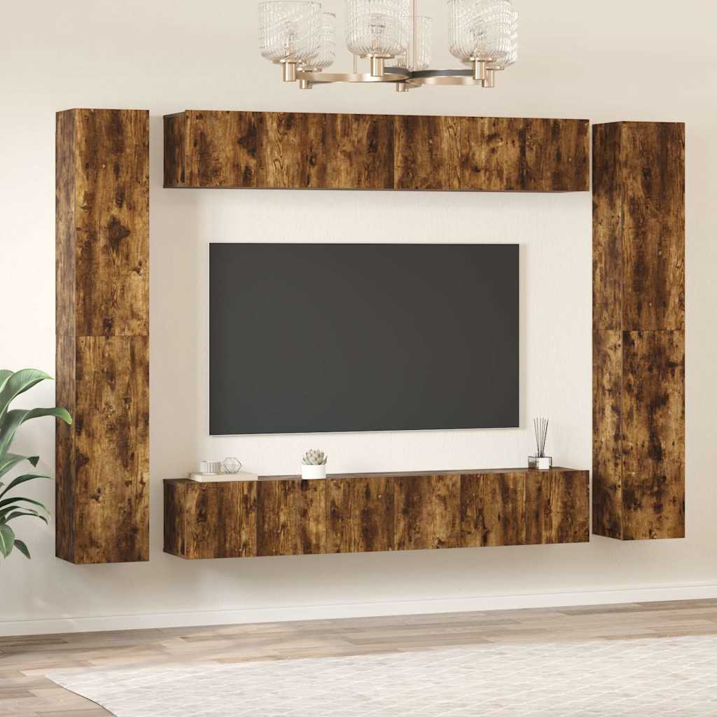 vidaXL 10 Piece TV Cabinet Set Smoked Oak Engineered Wood 3