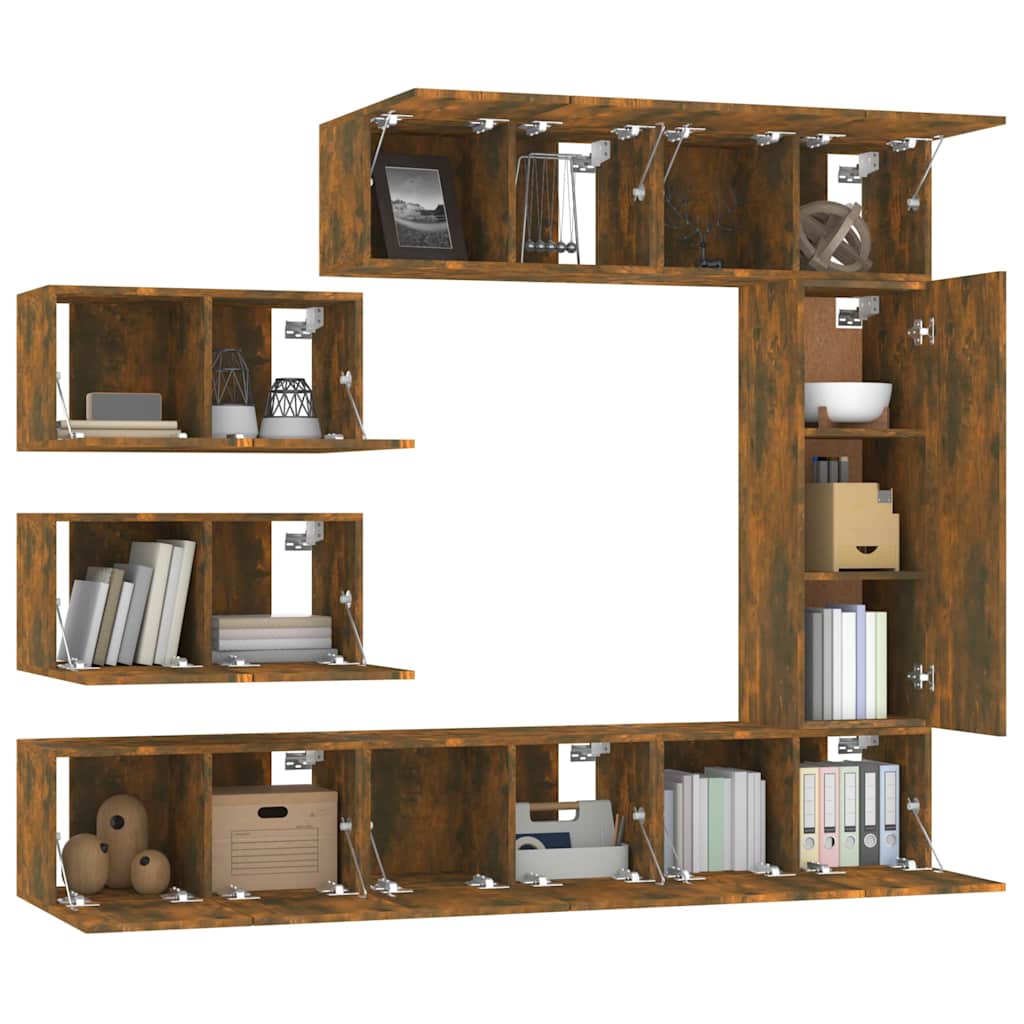 vidaXL 8 Piece TV Cabinet Set Smoked Oak Engineered Wood 5