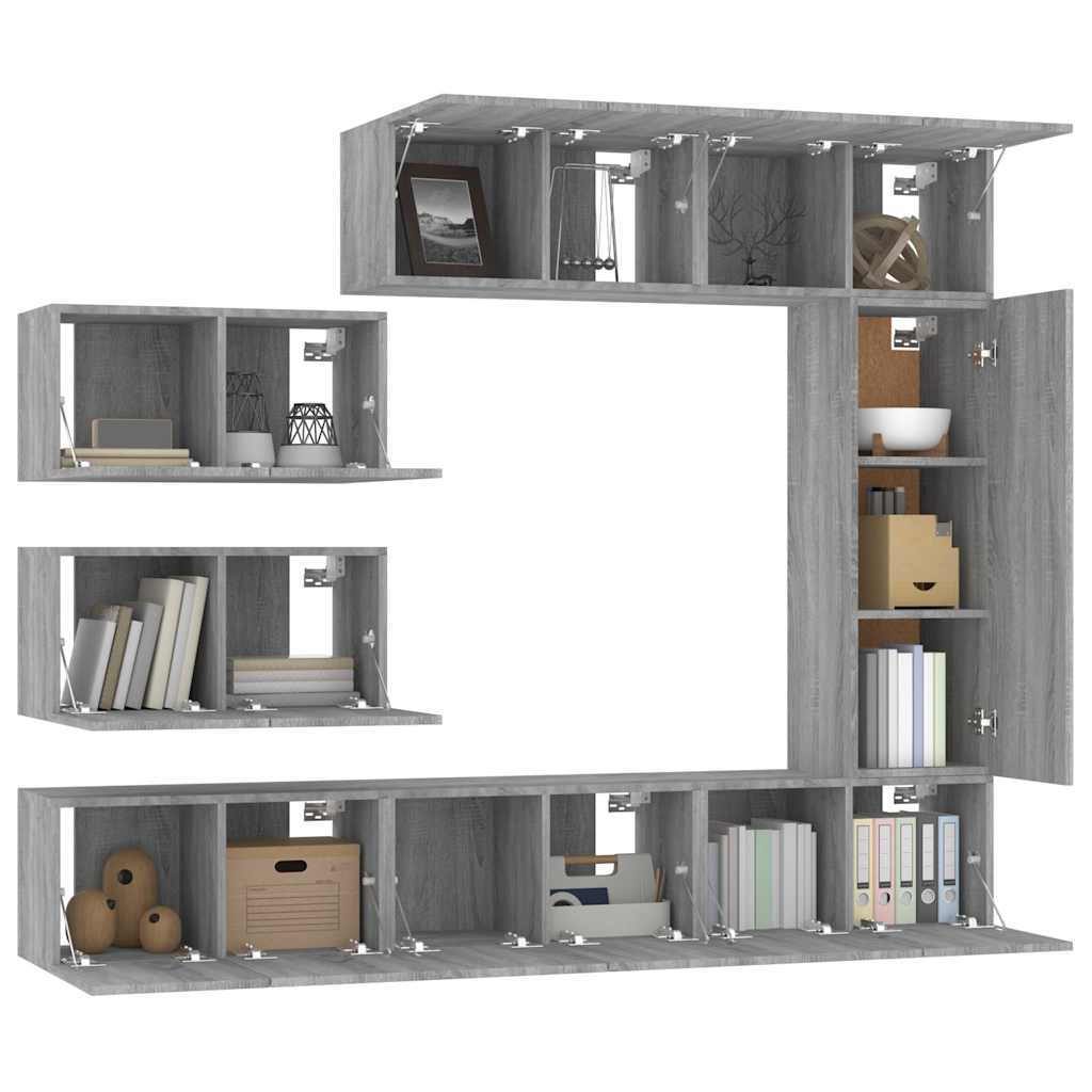 vidaXL 8 Piece TV Cabinet Set Grey Sonoma Engineered Wood 4