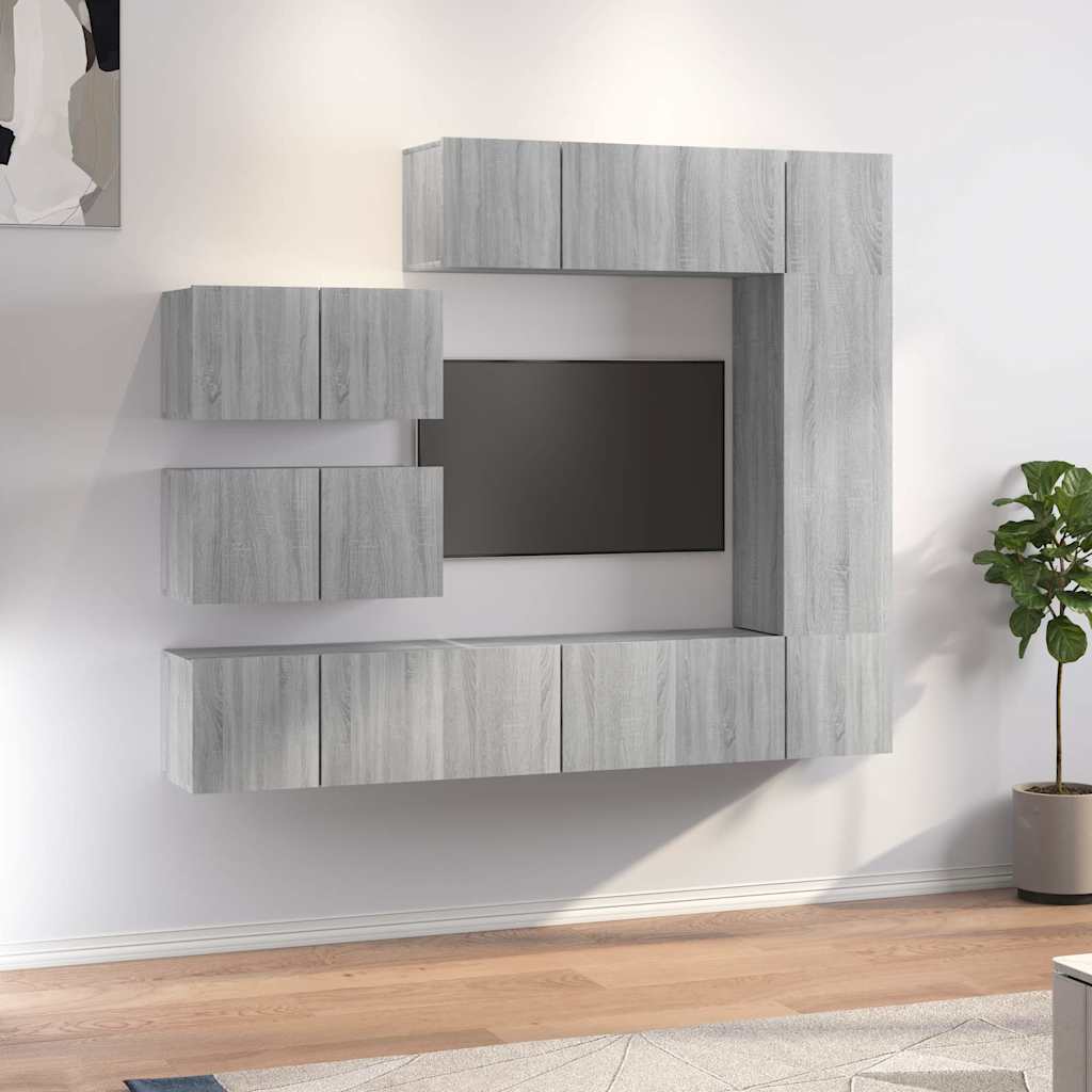 vidaXL 8 Piece TV Cabinet Set Grey Sonoma Engineered Wood 1