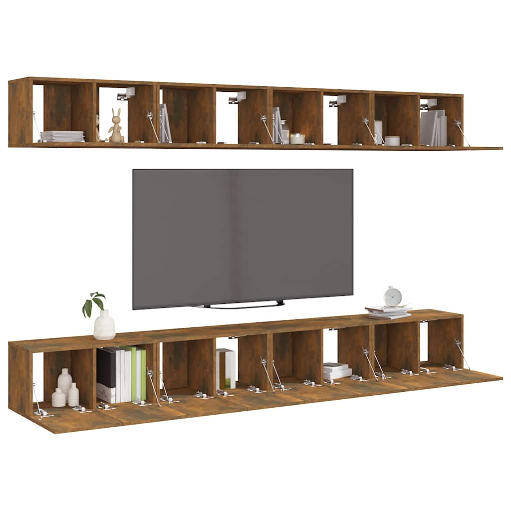 vidaXL 8 Piece Wall-mounted TV Cabinet Set Smoked Oak 60x30x30 cm Engineered Wood 6