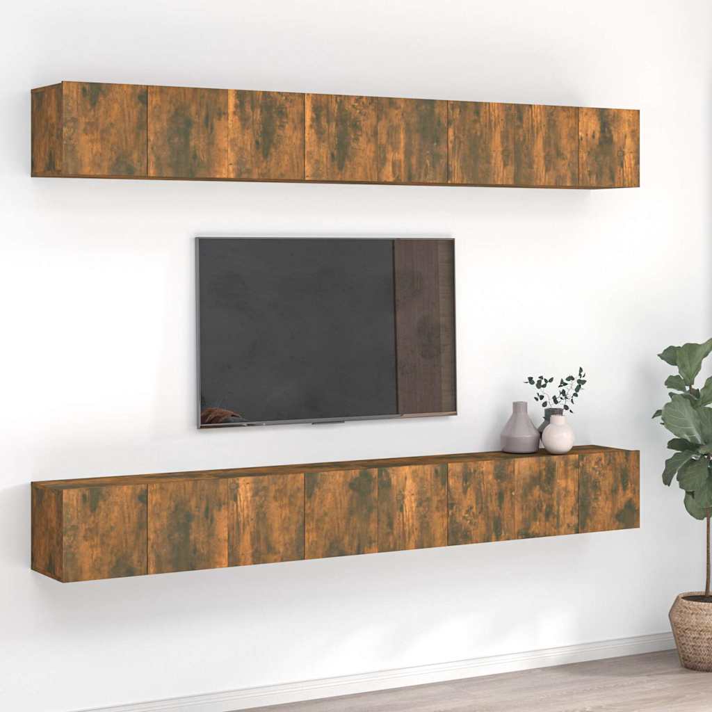 vidaXL 8 Piece Wall-mounted TV Cabinet Set Smoked Oak 60x30x30 cm Engineered Wood 1
