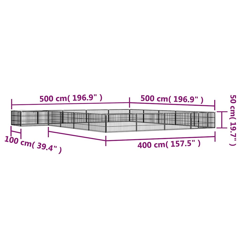 vidaXL 20-Panel Dog Playpen Black 100x50 cm Powder-coated Steel 6