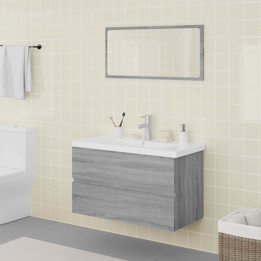 Bathroom Furniture Set Engineered Wood Depth 39.5 cm Grey sonoma with faucet