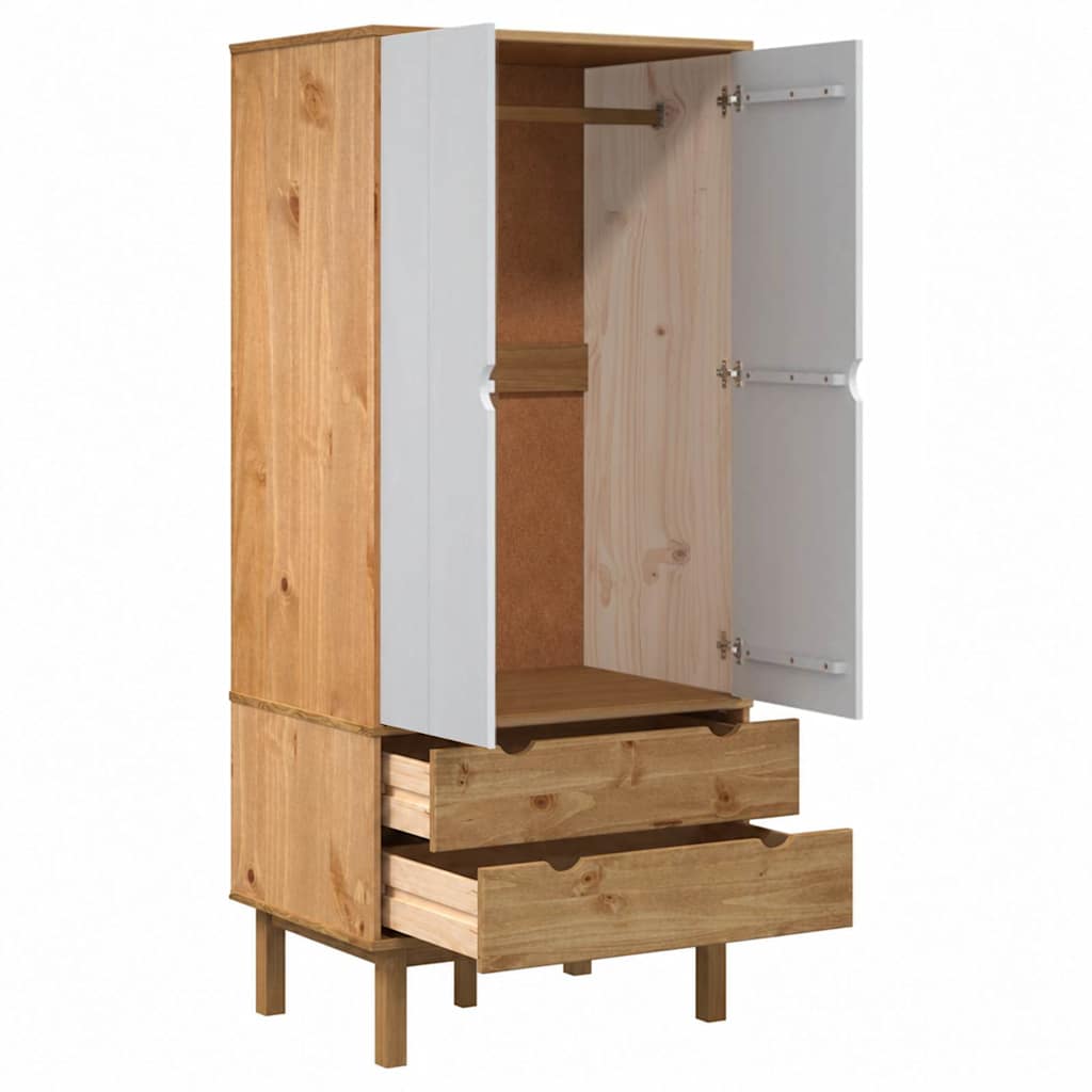 vidaXL Wardrobe "OTTA" Brown and White 76,5x53x172 cm Solid Wood Pine 6