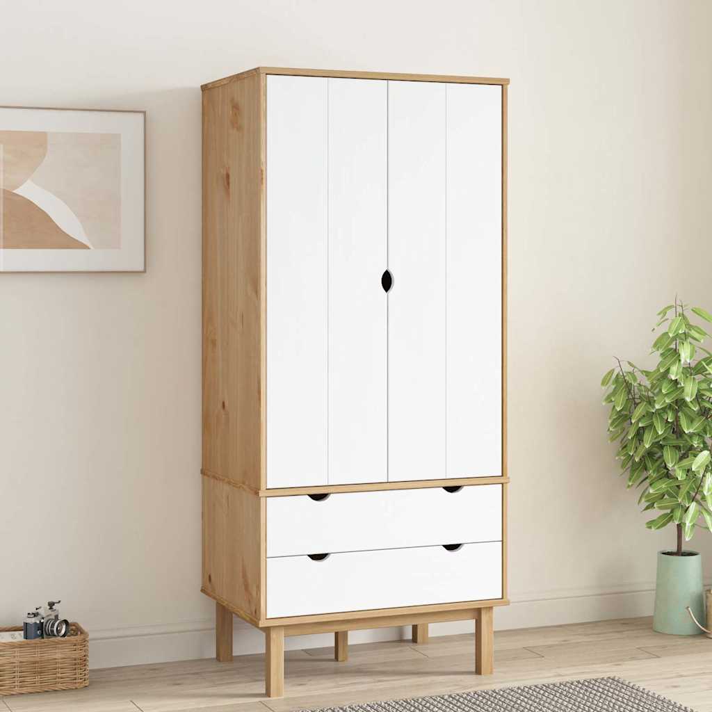 vidaXL Wardrobe "OTTA" Brown and White 76,5x53x172 cm Solid Wood Pine 1